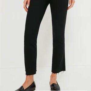 MOTHER Black Straight Leg Jeans with Frayed Hem